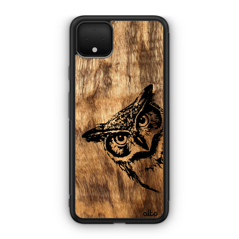 Google Pixel 6, 6Pro, 5A Wooden Case - Owl Design | Olive Wood |Lightweight, Hand Crafted, Carved Phone Case