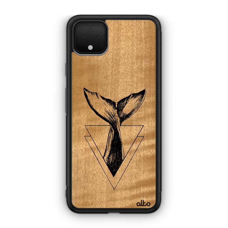 Google Pixel 9 Pro XL, 8 Pro, 7 Pro Wooden Case - Whale Tail Design | Anigre Wood |Lightweight, Hand Crafted, Carved Phone Case