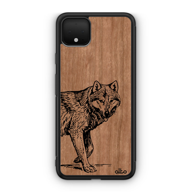 Google Pixel 6, 6Pro, 5A  Wooden Case - Wolf Design | Cherry Wood |Lightweight, Hand Crafted, Carved Phone Case