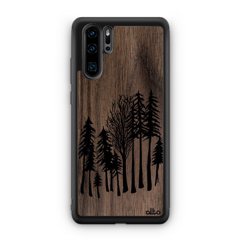 Huawei P40, P30 Pro, P30 Lite Wooden Case - Forest Design | Walnut Wood | Lightweight, Hand Crafted, Carved Phone Case