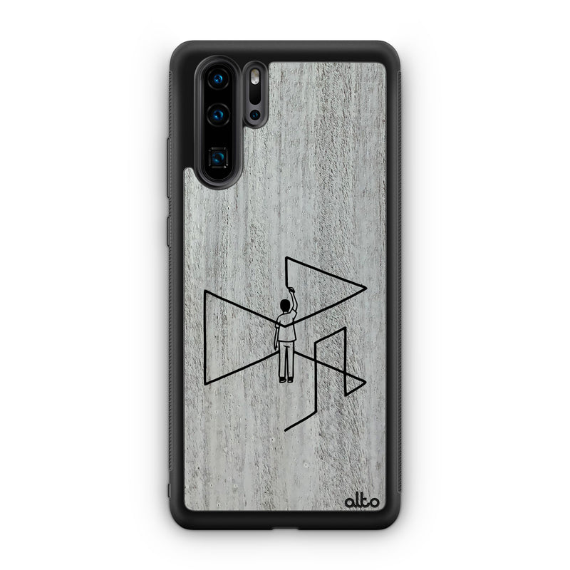 Huawei P40, P30 Pro, P30 Lite Wooden Case - Outside The Box Design | Whitewash Mahogany | Lightweight, Hand Crafted, Carved Phone Case