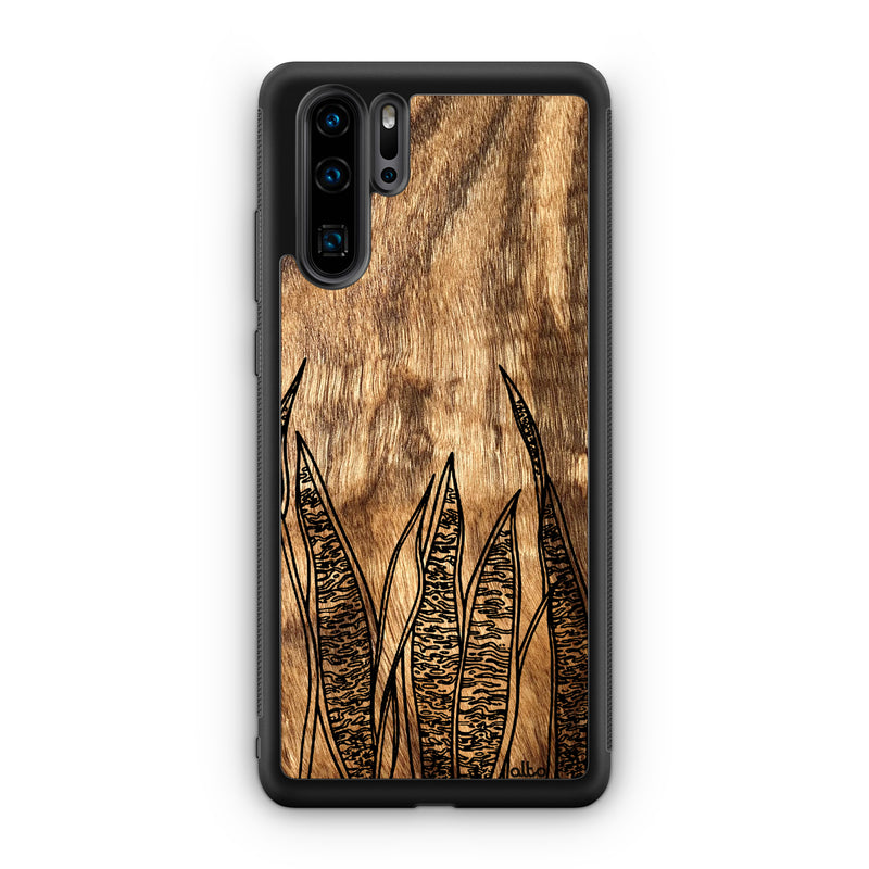 Huawei P40, P30 Pro, P30 Lite Wooden Case - Snake Plant Design | Olive Wood | Lightweight, Hand Crafted, Carved Phone Case