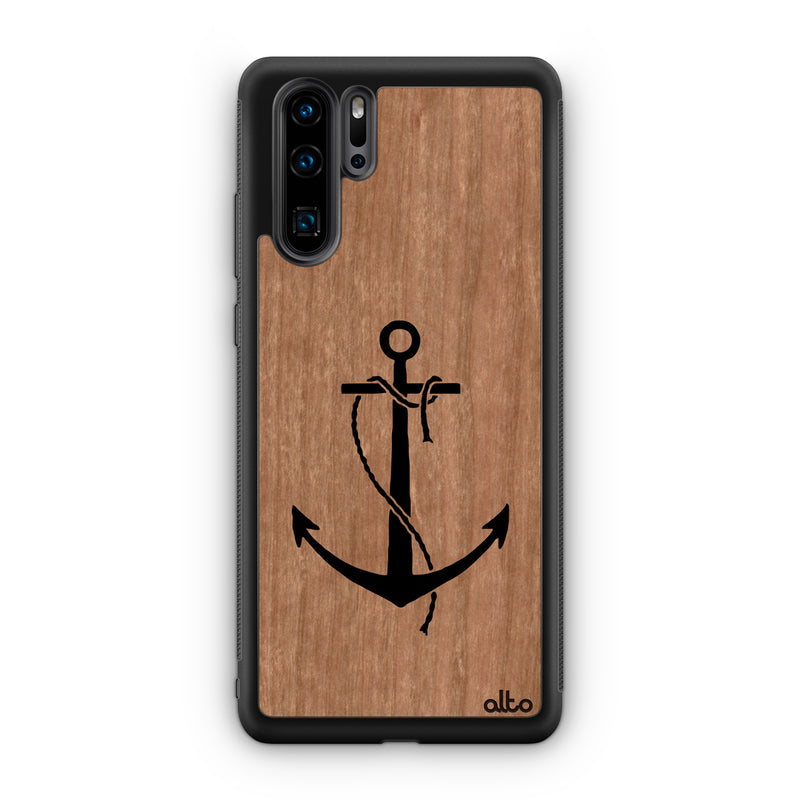 Huawei P40, P30 Pro, P30 Lite Wooden Case - Anchor Design | Cherry Wood | Lightweight, Hand Crafted, Carved Phone Case