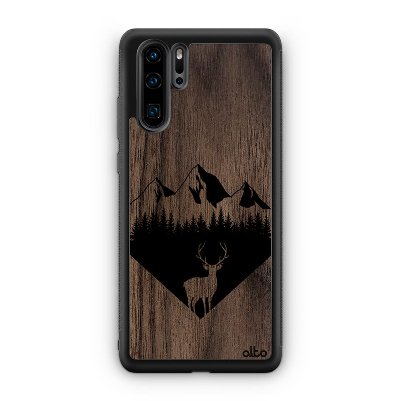 Huawei P40, P30 Pro, P30 Lite Wooden Case - Backcountry Design | Walnut Wood | Lightweight, Hand Crafted, Carved Phone Case