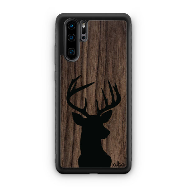 Huawei P40, P30 Pro, P30 Lite Wooden Case - Buck Design | Walnut Wood | Lightweight, Hand Crafted, Carved Phone Case