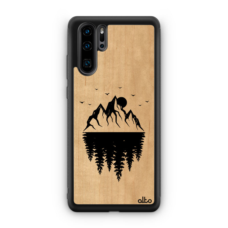 Huawei P40, P30 Pro, P30 Lite Wooden Case - Reflections Design | Maple Wood | Lightweight, Hand Crafted, Carved Phone Case