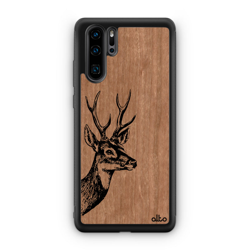 Huawei P40, P30 Pro, P30 Lite Wooden Case - Deer Design | Cherry Wood | Lightweight, Hand Crafted, Carved Phone Case