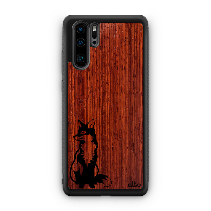 Huawei P40, P30 Pro, P30 Lite Wooden Case - Wild Fox Design | Padauk Wood | Lightweight, Hand Crafted, Carved Phone Case