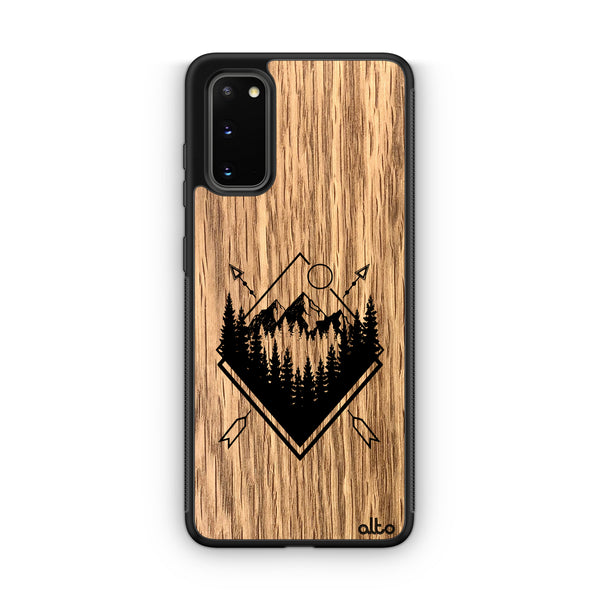 Samsung S25, S24, S23 FE Wooden Case - Explore Design | Oak Wood | Lightweight, Hand Crafted, Carved Phone Case