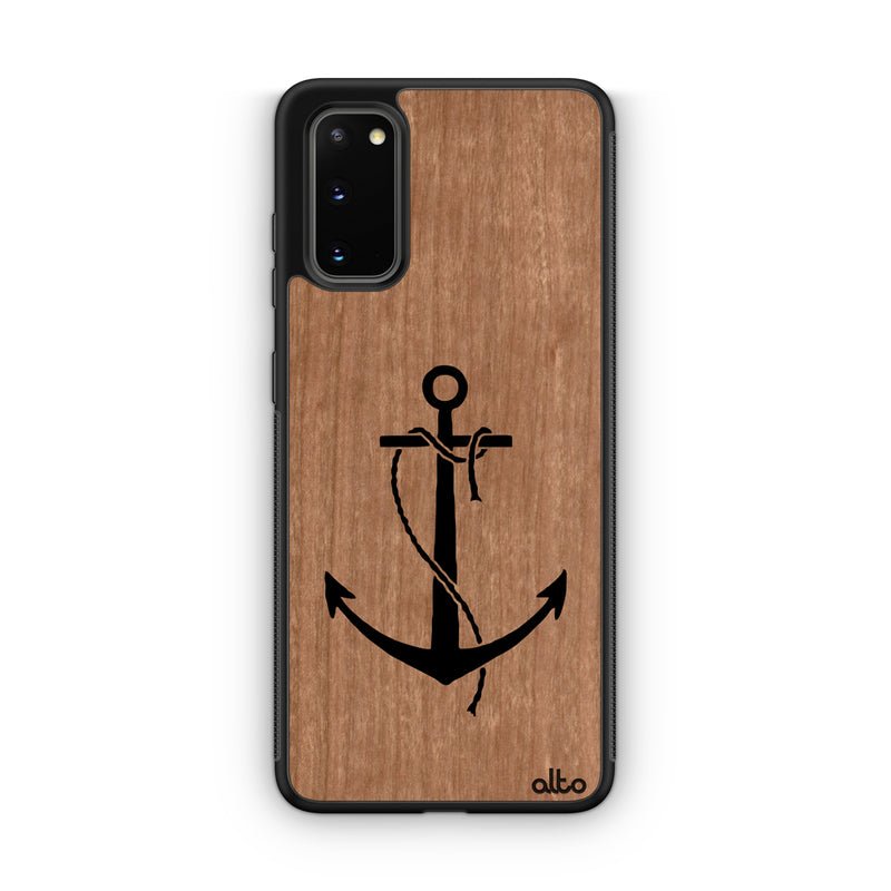 Samsung S22, S21, S20 FE Wooden Case - Anchor Design | Cherry Wood | Lightweight, Hand Crafted, Carved Phone Case