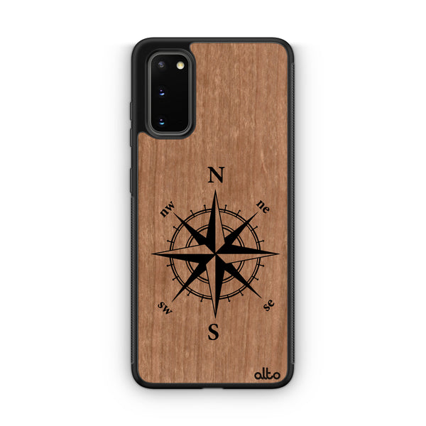 Samsung S25, S24, S23 FE Wooden Case - Compass Design | Cherry Wood | Lightweight, Hand Crafted, Carved Phone Case