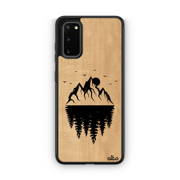 Samsung S25, S24, S23 FE Wooden Case - Reflections Design | Maple Wood | Lightweight, Hand Crafted, Carved Phone Case