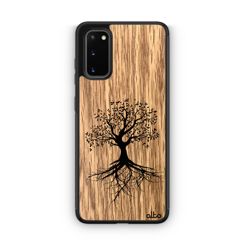Samsung S22, S21, S20 FE Wooden Case - Tree Of Life Design | Oak Wood | Lightweight, Hand Crafted, Carved Phone Case