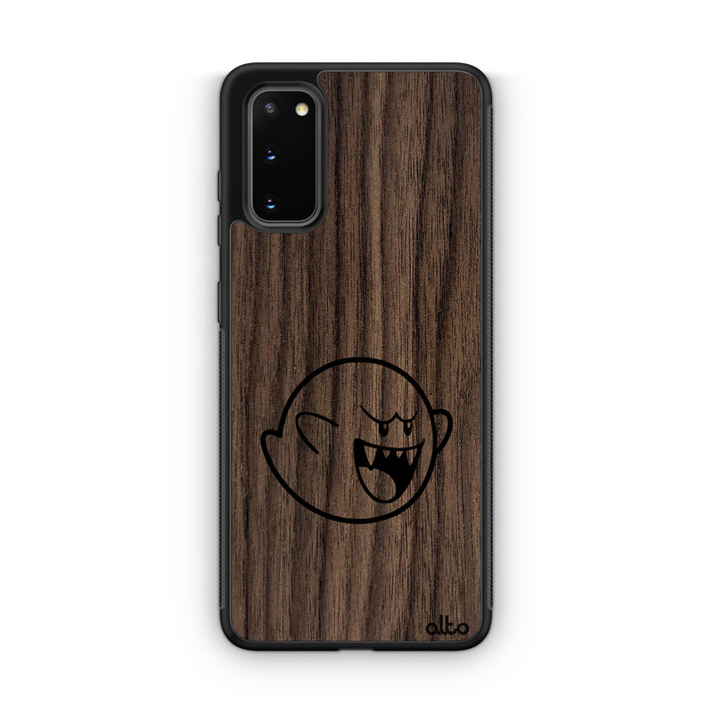 Samsung S25, S24, S23 FE Wooden Case - BOO Design | Walnut Wood | Lightweight, Hand Crafted, Carved Phone Case