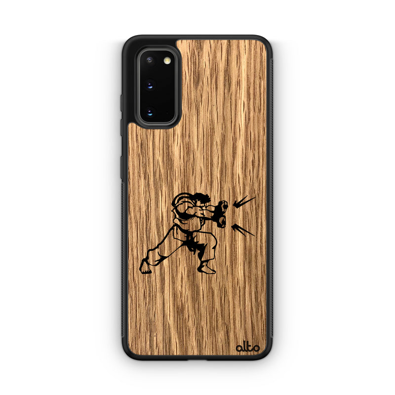 Samsung S22, S21, S20 FE Wooden Case - Hadauken Design | Oak Wood | Lightweight, Hand Crafted, Carved Phone Case