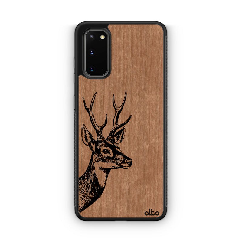 Samsung S22, S21, S20 FE Wooden Case - Deer Design | Cherry Wood | Lightweight, Hand Crafted, Carved Phone Case