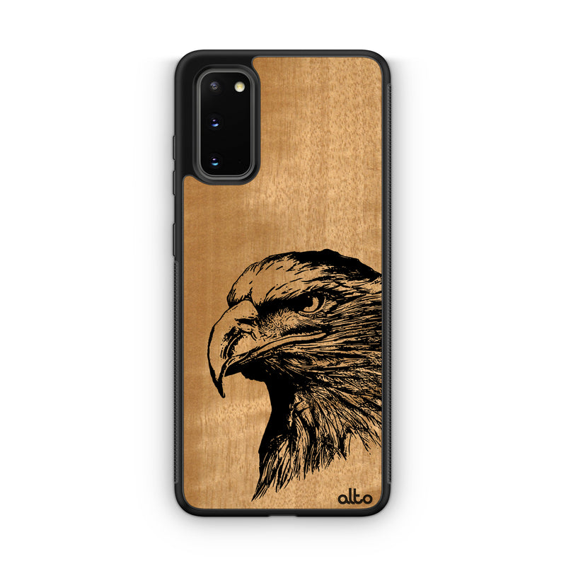 Samsung S22, S21, S20 FE Wooden Case - Eagle Design | Anigre Wood | Lightweight, Hand Crafted, Carved Phone Case