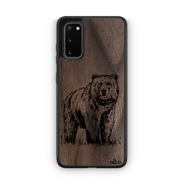 Samsung S25, S24, S23 FE Wooden Case - Grizzly Design | Walnut Wood | Lightweight, Hand Crafted, Carved Phone Case