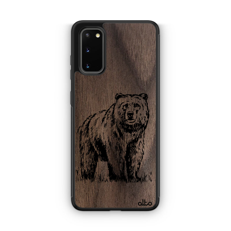 Samsung S25, S24, S23 FE Wooden Case - Grizzly Design | Walnut Wood | Lightweight, Hand Crafted, Carved Phone Case
