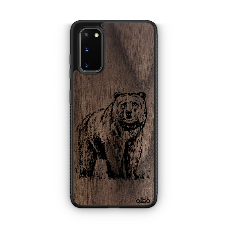 Samsung S22, S21, S20 FE Wooden Case - Grizzly Design | Walnut Wood | Lightweight, Hand Crafted, Carved Phone Case