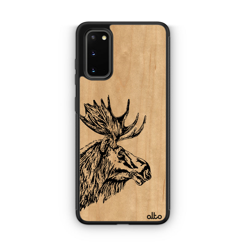 Samsung S25, S24, S23 FE Wooden Case - Moose Design | Maple Wood | Lightweight, Hand Crafted, Carved Phone Case