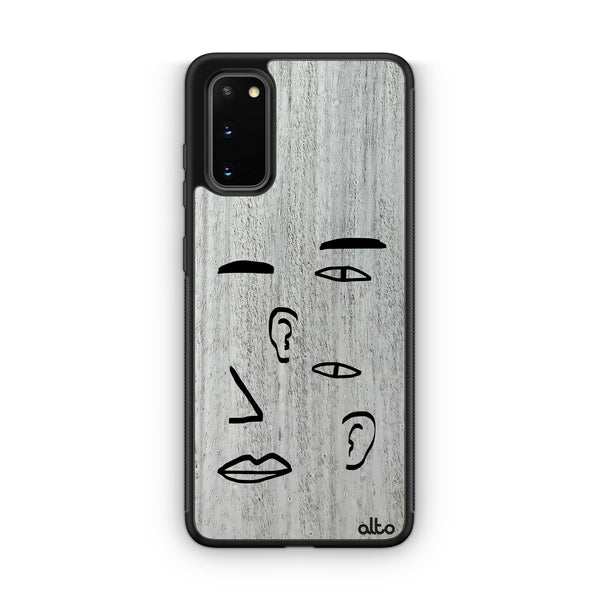 Samsung S25, S24, S23 FE Wooden Case - Eyes And Ears Design | Whitewash Mahogany | Lightweight, Hand Crafted, Carved Phone Case