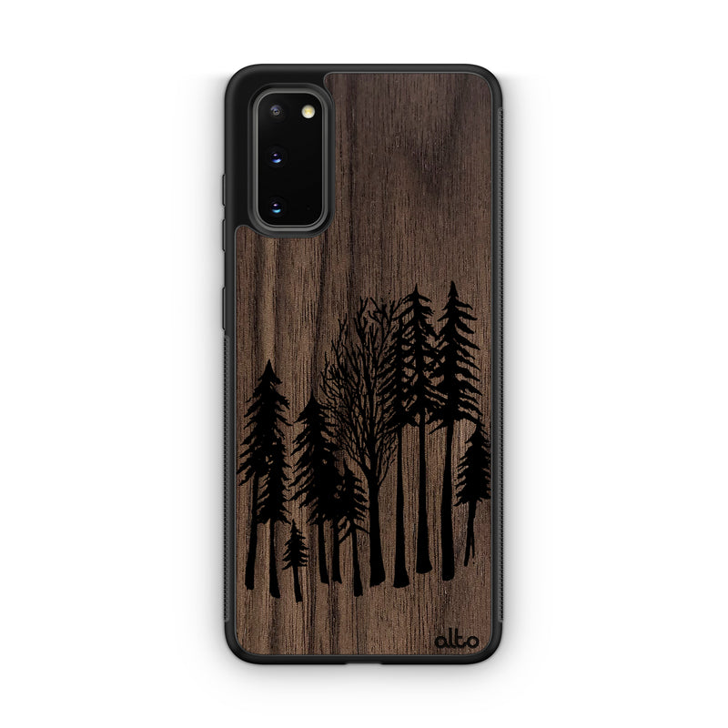 Samsung S22, S21, S20 FE Wooden Case - Forest Design | Walnut Wood | Lightweight, Hand Crafted, Carved Phone Case