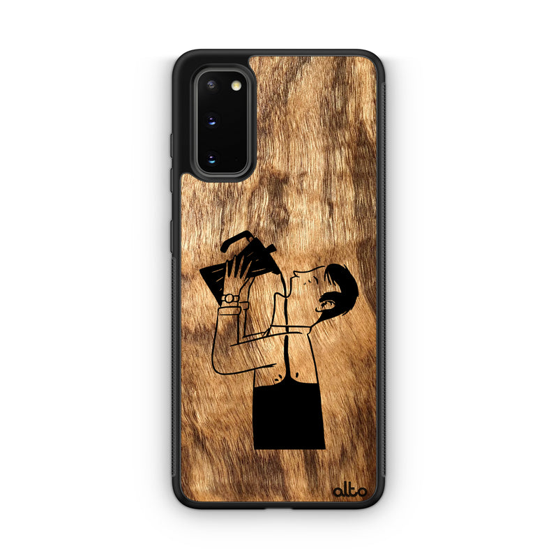 Samsung S22, S21, S20 FE Wooden Case - Free Coffee Design | Olive Wood | Lightweight, Hand Crafted, Carved Phone Case