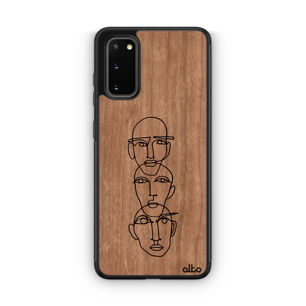 Samsung S25, S24, S23 FE Wooden Case - Three Heads Design | Cherry Wood | Lightweight, Hand Crafted, Carved Phone Case