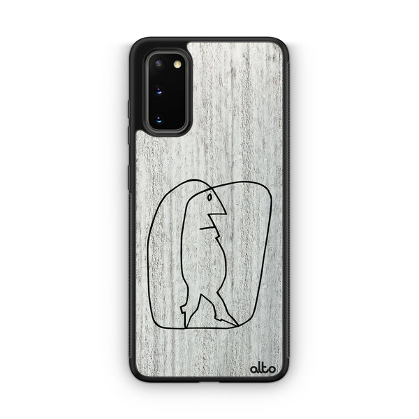 Samsung S25, S24, S23 FE Wooden Case - Walking In Circles Design | Whitewash Mahogany | Lightweight, Hand Crafted, Carved Phone Case