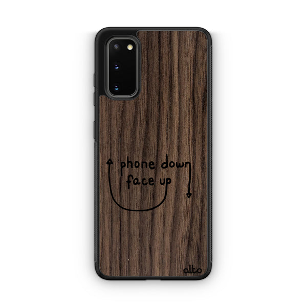 Samsung S25, S24, S23 FE Wooden Case - Phone Down Design | Walnut Wood | Lightweight, Hand Crafted, Carved Phone Case