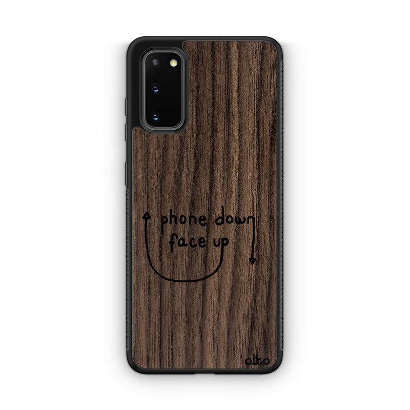 Samsung S22, S21, S20 FE Wooden Case - Phone Down Design | Walnut Wood | Lightweight, Hand Crafted, Carved Phone Case