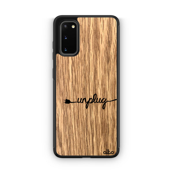 Samsung S25, S24, S23 FE Wooden Case - Unplug Design | Oak Wood | Lightweight, Hand Crafted, Carved Phone Case