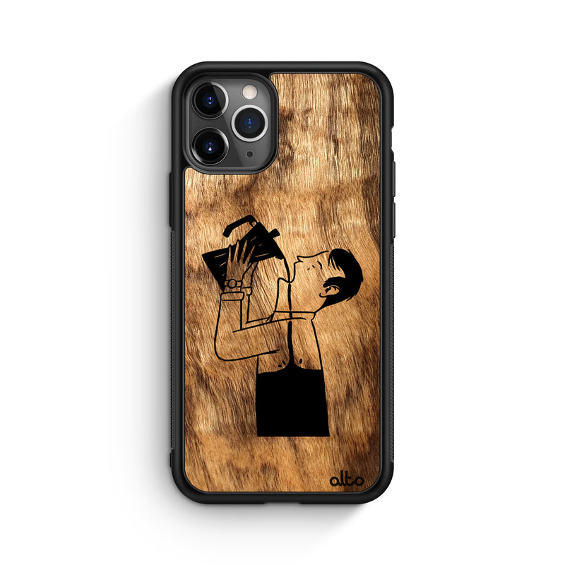 Apple iPhone 13, 12, 11 Wooden Case - Free Coffee Design | Olive Wood |Lightweight, Hand Crafted, Carved Phone Case