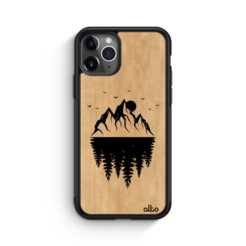 Apple iPhone 16, 15, 14 Wooden Case - Reflections Design | Maple Wood |Lightweight, Hand Crafted, Carved Phone Case