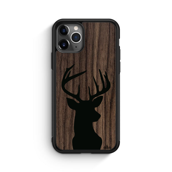 Apple iPhone 16, 15, 14 Wooden Case - Buck Design | Walnut Wood |Lightweight, Hand Crafted, Carved Phone Case