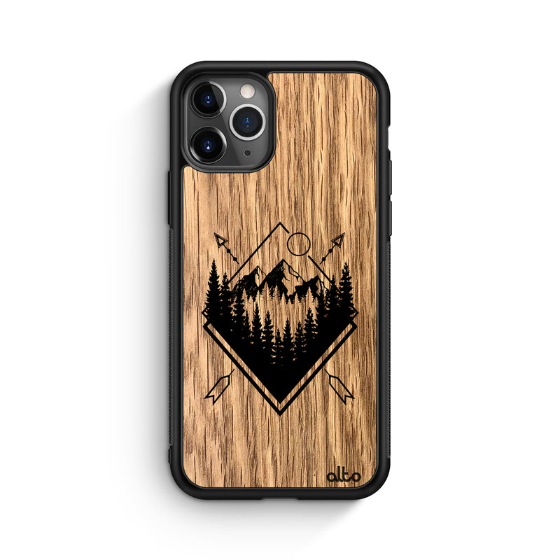 Apple iPhone 13, 12, 11 Wooden Case - Explore Design | Oak Wood |Lightweight, Hand Crafted, Carved Phone Case