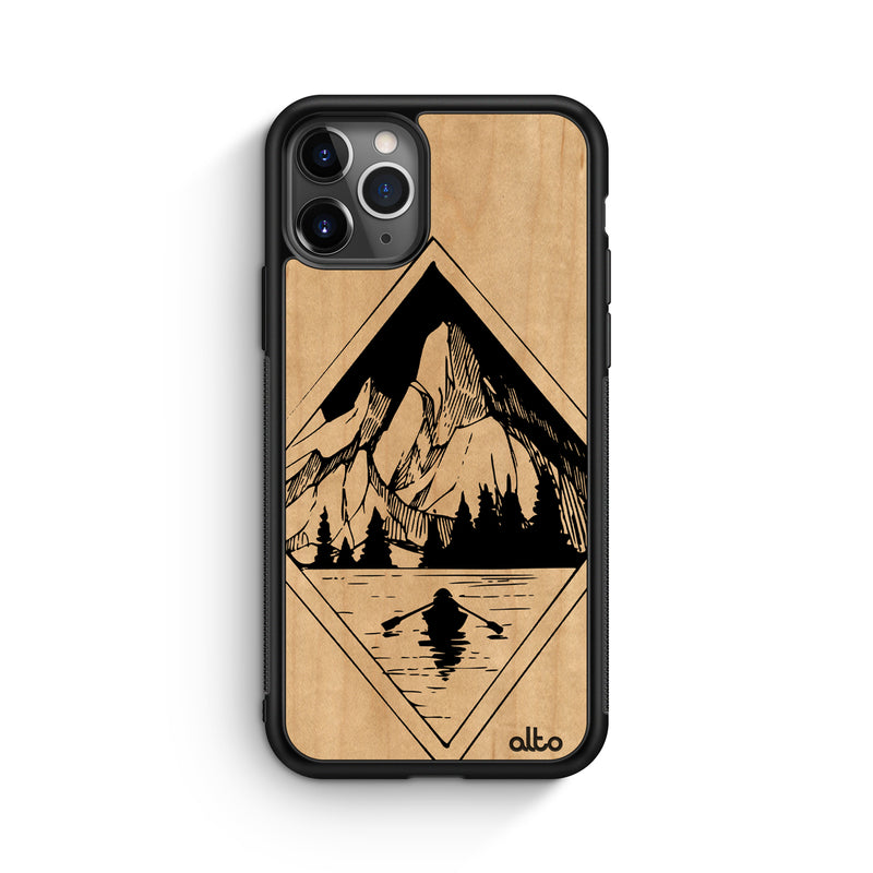 Apple iPhone 16, 15, 14 Wooden Case - Retreat Design | Maple Wood |Lightweight, Hand Crafted, Carved Phone Case