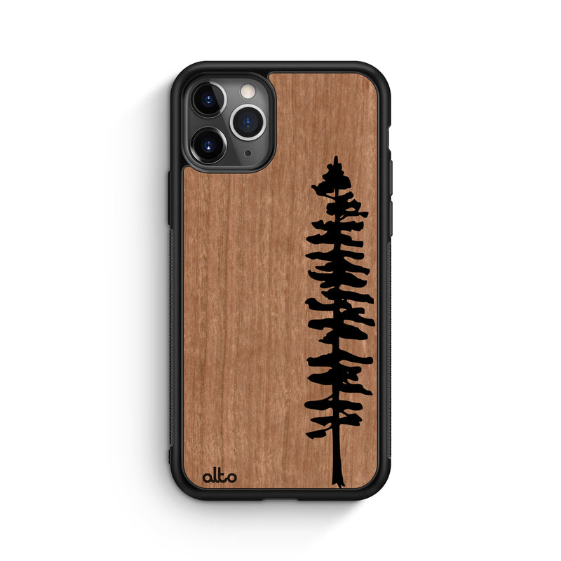 Apple iPhone 13, 12, 11 Wooden Case - Sitka Design | Cherry Wood |Lightweight, Hand Crafted, Carved Phone Case