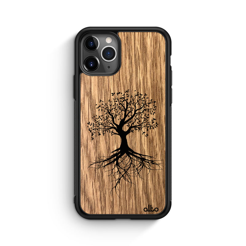 Apple iPhone 13, 12, 11 Wooden Case - Tree of Life Design | Oak Wood |Lightweight, Hand Crafted, Carved Phone Case