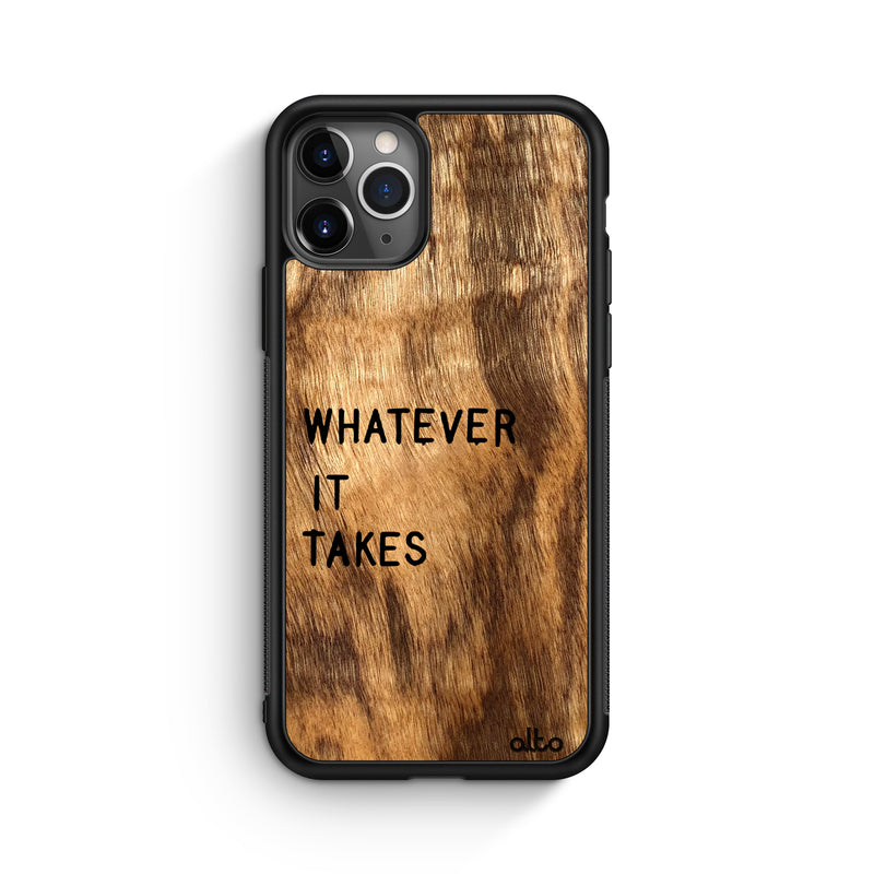 Apple iPhone 13, 12, 11 Wooden Case - Whatever It Takes Design | Olive Wood |Lightweight, Hand Crafted, Carved Phone Case