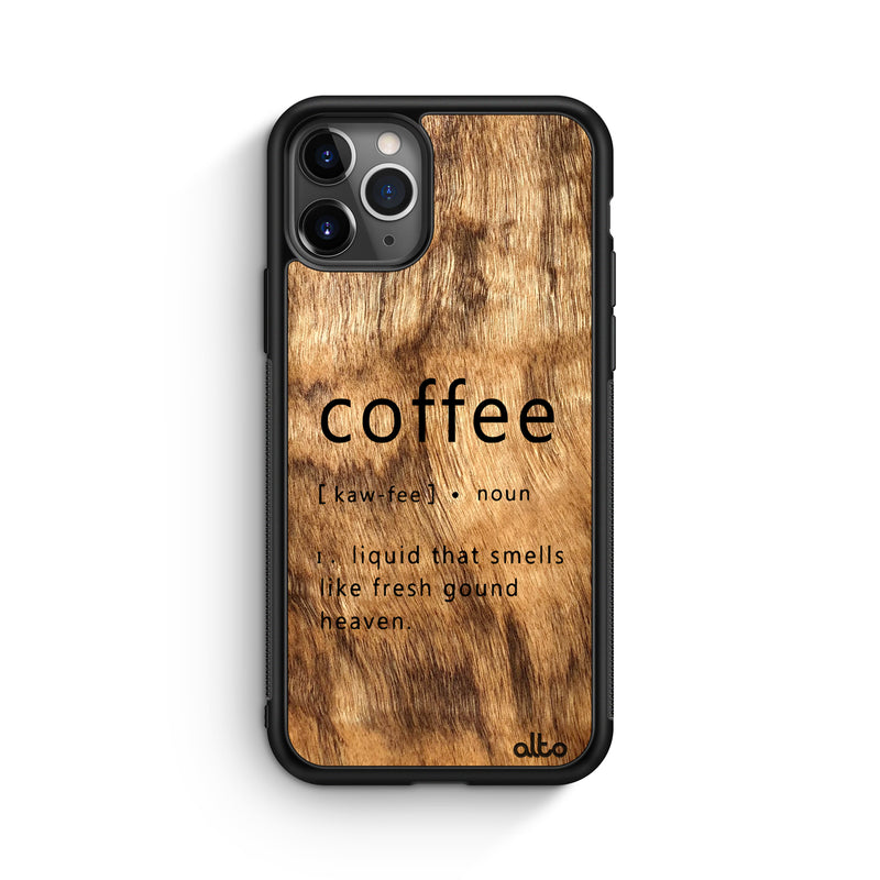Apple iPhone 16, 15, 14 Wooden Case - Coffee Design | Olive Wood |Lightweight, Hand Crafted, Carved Phone Case