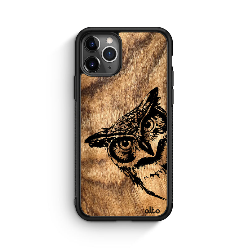 Apple iPhone 16, 15, 14 Wooden Case - Owl Design | Olive Wood |Lightweight, Hand Crafted, Carved Phone Case
