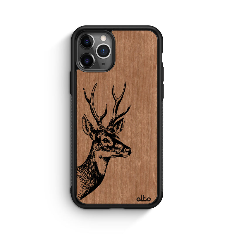 Apple iPhone 13, 12, 11 Wooden Case - DeerDesign | Cherry Wood |Lightweight, Hand Crafted, Carved Phone Case