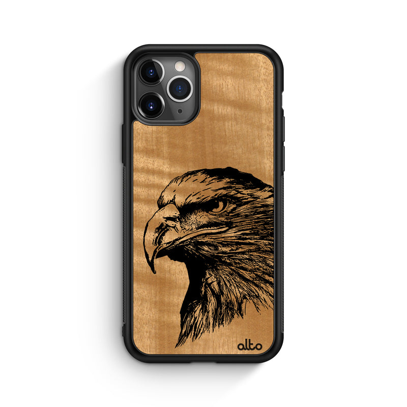 Apple iPhone 16, 15, 14 Wooden Case - Eagle Design | Anigre Wood |Lightweight, Hand Crafted, Carved Phone Case