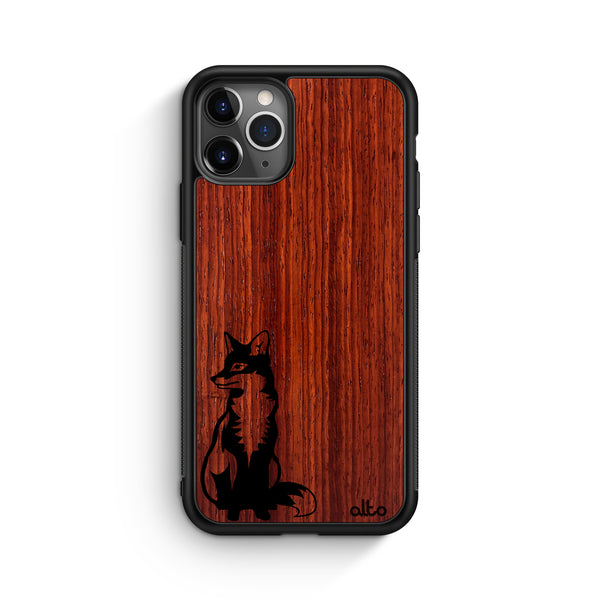 Apple iPhone 16, 15, 14 Wooden Case - Wild Fox Design | Padauk Wood |Lightweight, Hand Crafted, Carved Phone Case