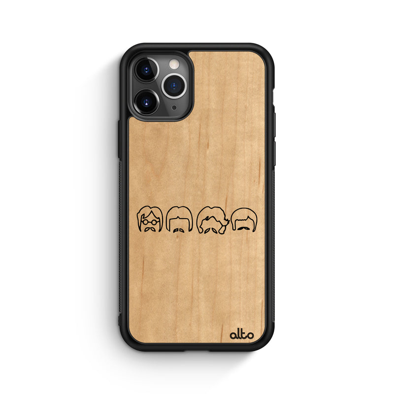 Apple iPhone 16, 15, 14 Wooden Case - Beatles Design | Maple Wood |Lightweight, Hand Crafted, Carved Phone Case