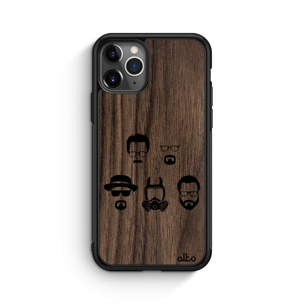 Apple iPhone 16, 15, 14 Wooden Case - Walter White Senior Design | Walnut Wood |Lightweight, Hand Crafted, Carved Phone Case
